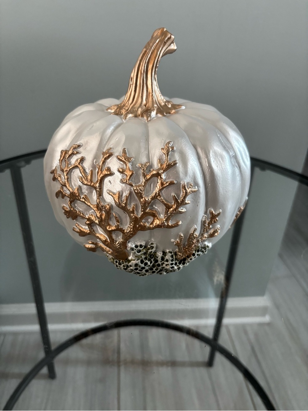 Decorative White and Gold Pumpkin Accent - Holiday Home Decor